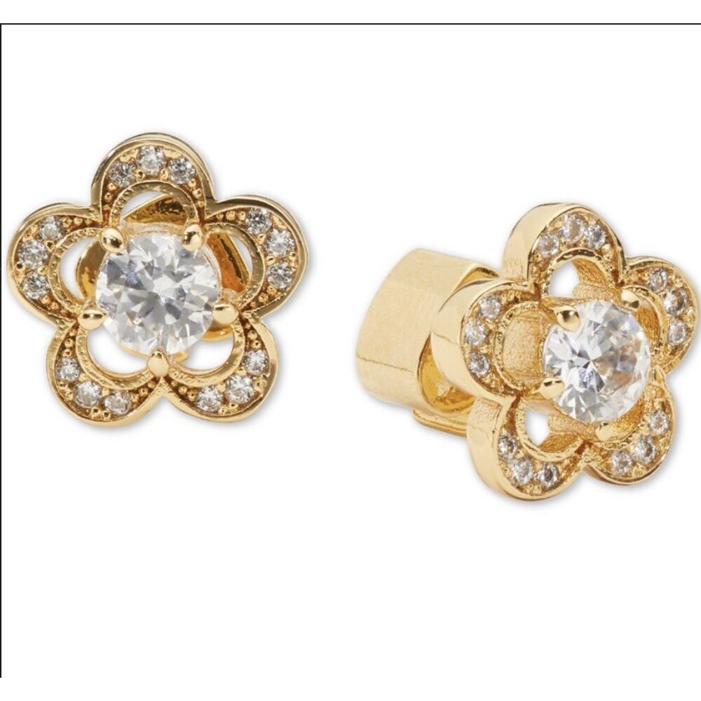 Kate Spade Jeweled Stencil Scallops Studs Crystal Flower Earrings Gold - Picture 4 of 4